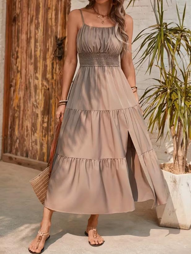 Strapless Layered Waist-cinching Solid-color Slim-fit Dress