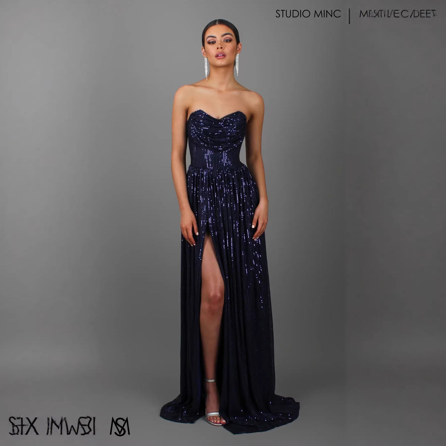 Sequin Maxi Ball Gown Prom Dress Slit Dress
