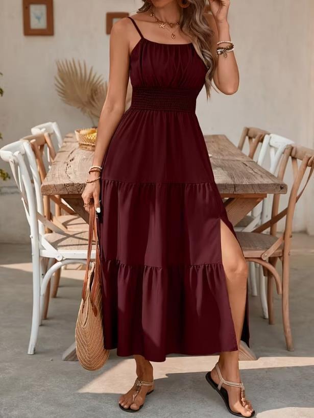Strapless Layered Waist-cinching Solid-color Slim-fit Dress