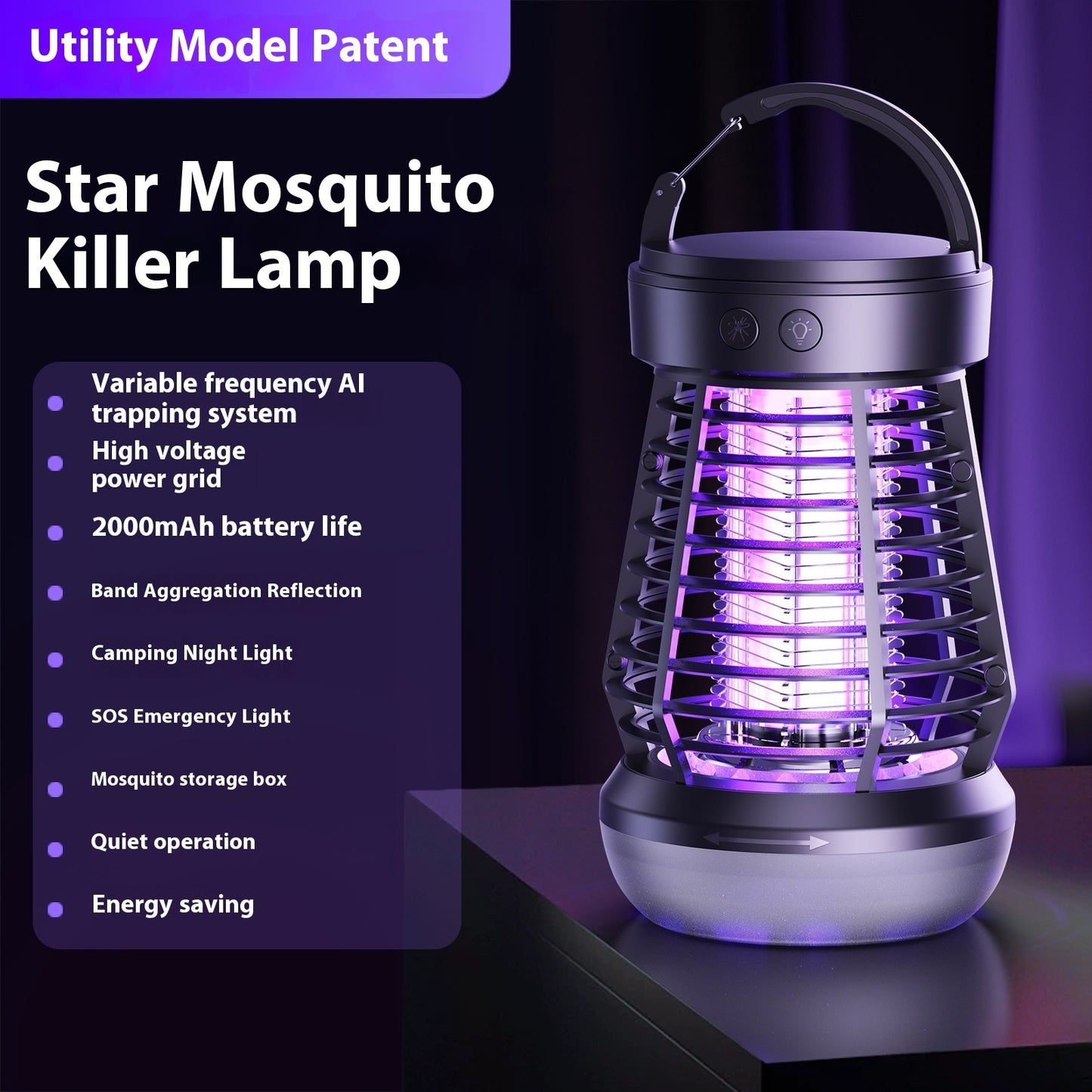 2in1 Mosquito Killer Lamp Electric Fly Catcher USB Rechargeable Electric Mosquito Swatter Electric Fly Trap With Night Light S0S Emergency Light Mosquito Killer Terrace Camping